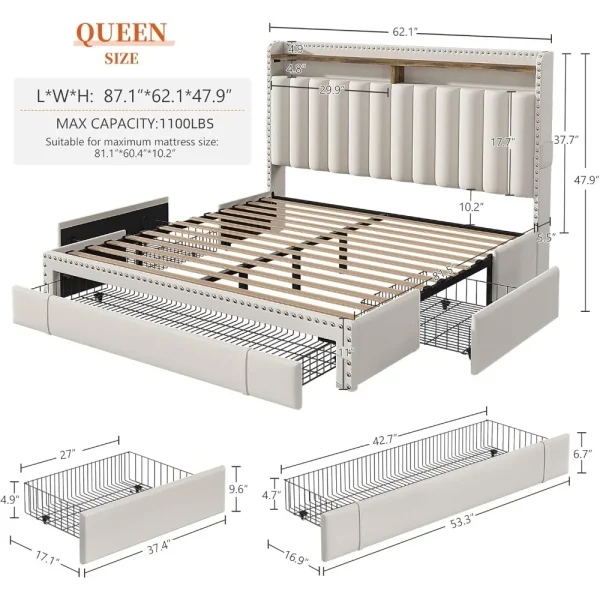 Queen Bed Frame with 3 Drawers