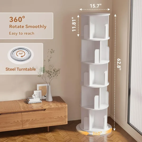 Rotating Bookshelf, 360 Display 5 Tier