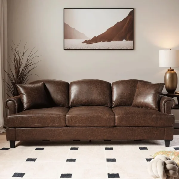 90.6" - 3-Seater Faux Leather Deep Seat, Sofa