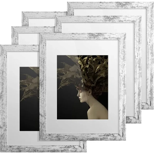 Rustic Picture Frames 11x14 Set of 6, Distressed White