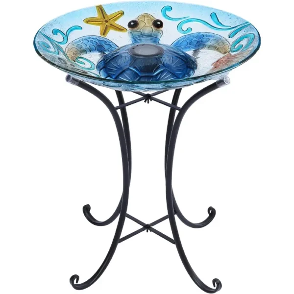 Glass Bird Bath, Solar Bird Feeder
